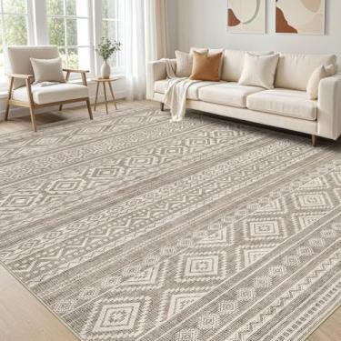 Imagem de cotiled Tapete de área de 22 x 30 cm para sala de estar, tapete lavável antiderrapante para área grande, tapete de piso interno, macio, boêmio, para quarto e sala de jantar (marrom café, 23 x 30)