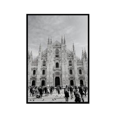 Imagem de Impressão em tela de fotografia de paisagem em preto e branco cenário da Itália para decoração de sala de estar - Veneza, Costa Amalfitana, Roma, Milão, Five Oceanside Towns Pôster de arte de parede