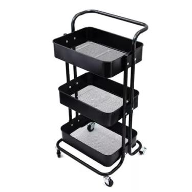 Imagem de Carrinho Organizador Multiuso 3 Prateleiras em Aço com Rodas Pintura Epóxi Preto até 10kg por Prateleira