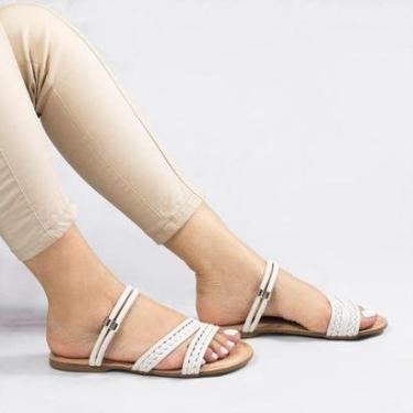 Imagem de Sandália Zatta Rasteira Trançada Bella Off White Branco 34-Feminino