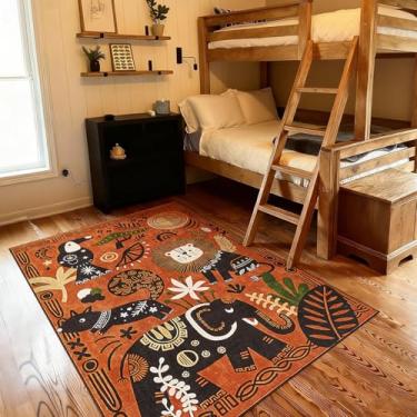 Imagem de jinchan Tapete de área fofo 12 x 18 cm, lavável, divertido, infantil, terracota, boho, selva, cobertura, antiderrapante, safári, leve, macio, aconchegante, para berçário, sala de jogos, creche, quarto