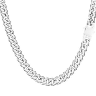 Imagem de Colar Miami Cubano para homens e mulheres banhado a ouro prata preto aço inoxidável corrente 5 mm/7 mm/8 mm/9 mm/12 mm/14 mm largura 18 a 76.2 cm fecho seguro hip hop joias presentes para homens