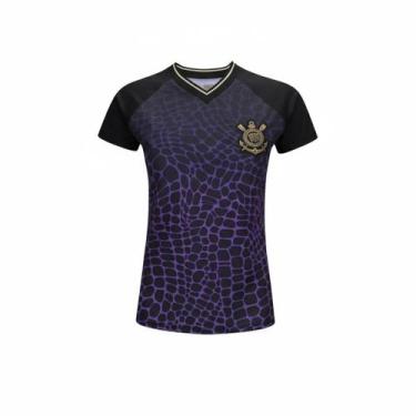 Imagem de Camisa Feminina Corinthians Gola V Licenciada Oficial Roxa, Roxo, M