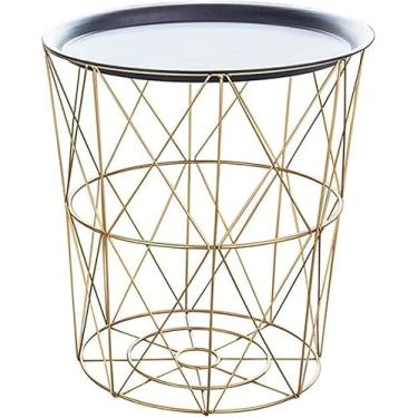 Imagem de Mesa de cabeceira de ferro minimalista de metal pequena mesa de quarto personalidade pequena mesa de centro (cor: dourado + preto, tamanho: G) (dourado + preto médio)