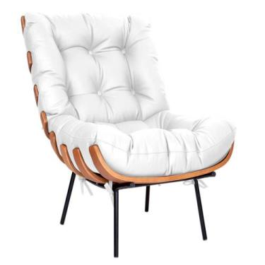Imagem de Poltrona Decorativa Costela Base Fixa Corano Branco - Doce Sonho Móvei