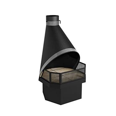 Imagem de Lareira Suíça Metávila 693T – Aço Carbono, Acabamento Eletrostático Preto e Craquelado Prata, Aquecimento Até 40 m³, Design Versátil para Canto ou Parede