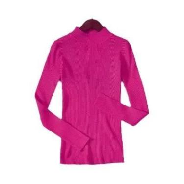 Imagem de Suéter Feminino De Gola Alta Em Malha Macia, Ajuste Slim, Cor Sólida, 