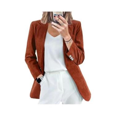 Imagem de Cardigã Feminino Slim Fit Em Veludo Cotelê De Cor Sólida, Jaqueta Casu