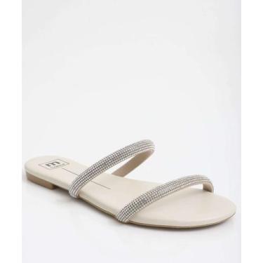 Imagem de Rasteirinha Feminina Tiras Strass Moleca Branco-01010, Branco, 39