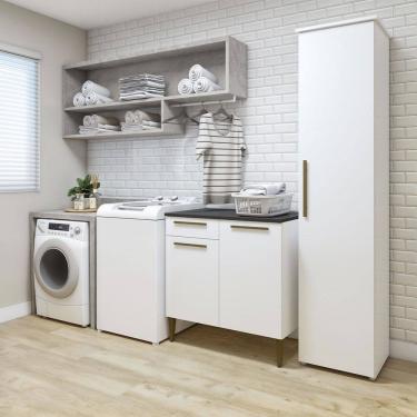 Imagem de Lavanderia Modulada Maua 1 Armario Multiuso e Balcao Branco Kaiki Moveis