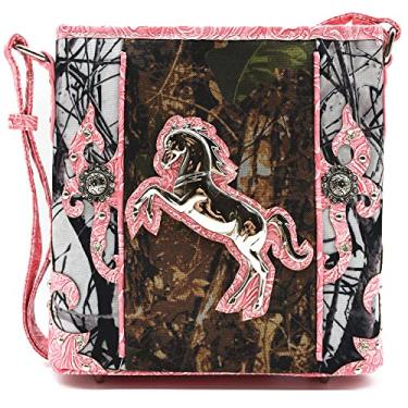 Imagem de Bolsa feminina estilo ocidental camuflada para cavalos, bolsa de ombro de couro trabalhado floral, conjunto de carteira combinando, #3 Fúcsia transversal, Large