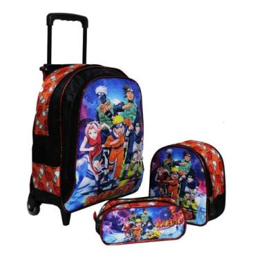 Imagem de Kit Mochila Naruto Infantil Rodinhas Lancheira Estojo Esc T3 - Outras 