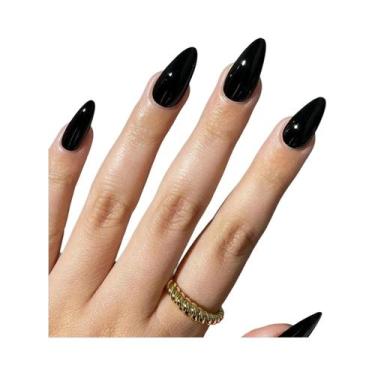 Imagem de Unhas Postiças Pretas Foscas Em Formato Caixão 24 Peças Tamanho Médio 