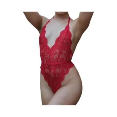 Imagem de Conjunto De Lingerie Sexy Feminina Em Renda Floral Com Bodysuit Transp