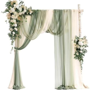 Imagem de Flores artificiais de arco de casamento - Pacote com 5 com 2 brindes de flores grandes e 3 tecidos drapeados para decoração de cerimônias e decoração de festas, perfeito para casamentos e eventos