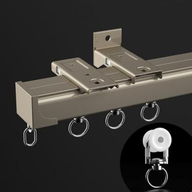 Imagem de Sistema de trilhos de cortina de alumínio resistente - curva de canto de 90 graus para cortinas de chuveiro em forma de L/U, suporte de teto ou parede, varões divisores de quarto, castanho-B, 600 cm