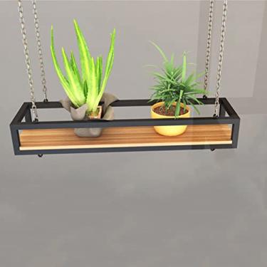 Imagem de Rack de plantas de madeira maciça e moldura de ferro, suporte de flores para pendurar no teto, prateleira decorativa para varanda interna, armazenamento suspenso criativo para vasos, tamanho: 100 x 25