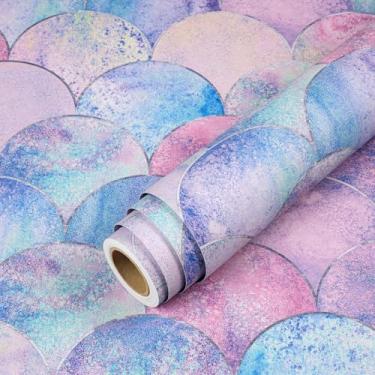 Imagem de Livelynine Papel de parede de sereia de 44,5 x 701 cm, papel de contato de vinil removível, papel de parede de cozinha costeira rosa, adesivo no backsplash para banheiro, cozinha, papel de parede