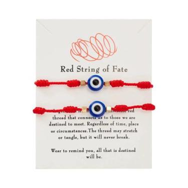 Imagem de Pulseiras De Cordão Vermelho Trançadas Com 7 Nós, Joias Turcas Olho Gr