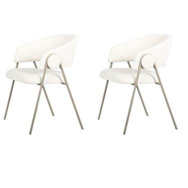 Imagem de Kit 2 Cadeiras Com Braços Toulouse Júlia Mara Fratini Tecido Bouclé Nude Base Aço Carbono Champagne