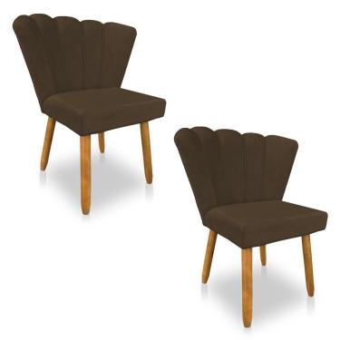 Imagem de Kit 02 Cadeiras Poltrona Flor Veludo Marrom Pés Palito Castanho