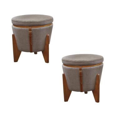 Imagem de Conjunto - 2 Puffs Banqueta Fênix Baú Mesa Castellar Móbile Linho Cappuccino