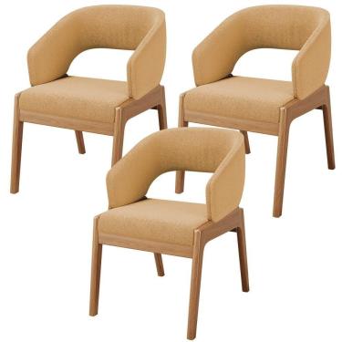 Imagem de Kit 03 Cadeiras De Jantar E Estar Living Estofada Lince L02 Bouclê Mostarda