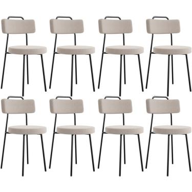 Imagem de Kit 08 Cadeiras Decorativas Estofada Para Sala De Jantar Barcelona L02 Bouclê Creme - Lyam Decor