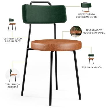 Imagem de Kit 04 Cadeiras Estofada Para Sala Jantar Barcelona L02 Facto Verde Musgo Couríssimo Camel - Lyam