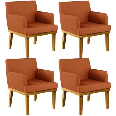 Imagem de Kit 04 Poltronas Decorativas Sala De Estar Beatriz Base Mel W01 Tecido Terracota - Lyam Decor
