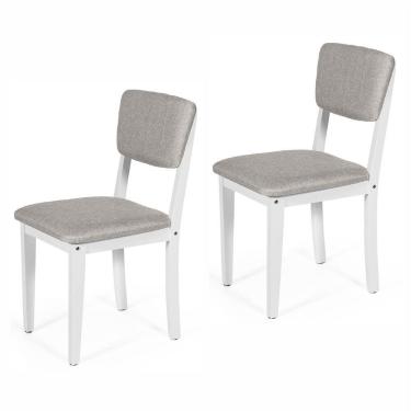 Imagem de Conjunto 2 Cadeiras De Jantar Estofada Em Madeira Maciça Ella Branco/cinza Claro