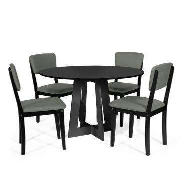 Imagem de Mesa De Jantar Redonda Montreal Preta Com 4 Cadeiras Estofadas Ella Preto/cinza