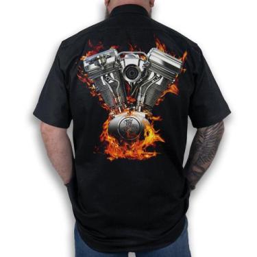 Imagem de Camisa Workshirt Preta Custom Motor Fire V-Twin No Remorse, P
