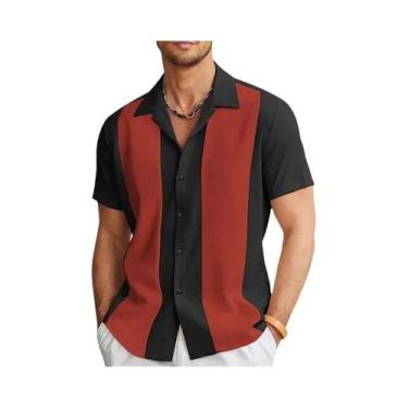 Imagem de Camisa Casual Masculina Com Estampa Havaiana Em Listras 3D, Manga Curt