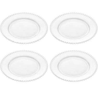 Imagem de Conjunto 4 Pratos Rasos de Jantar em Cristal Wolff Pearl 28cm Transpar