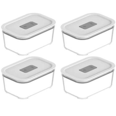 Imagem de Kit 4 Potes De Vidro Branco Hermético 725ml Fresh Lock Marmita Comida 