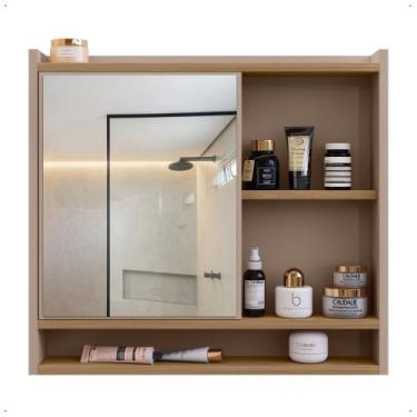 Imagem de Espelheira Armário Banheiro Suspenso com Espelho 1 Porta Prateleira Or