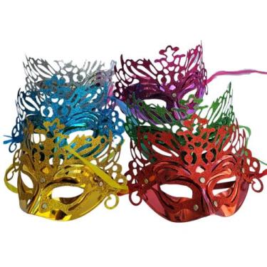 Imagem de Kit c/48 Máscara Dupla Prata Carnaval Veneziana Festa Gliter - sm deco