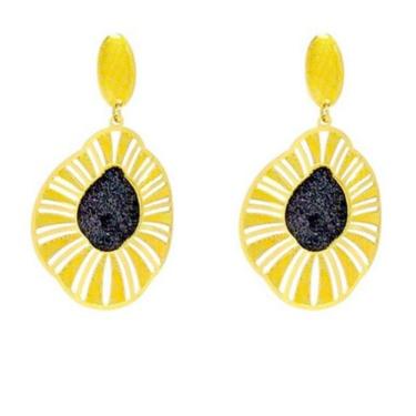 Imagem de Brinco Glamour Oval Folheado a Ouro com Brilho na Cor Preta