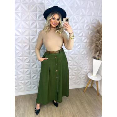 Imagem de Saia Longa Femenina Evangelica com Botoes na Frente - anak modas, Verd