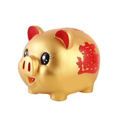 Imagem de Porco dourado anti-outono Piggy Bank para crianças em resina 13,5 x 9,