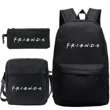 Imagem de Conjunto de 3 mochilas escolares casuais Friends Satchel com caneta - 
