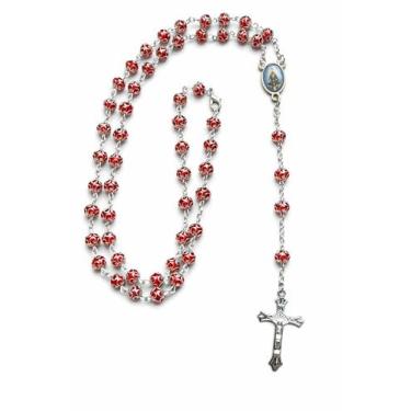 Imagem de Terço Colar Nossa Senhora Aparecida Contas Formato Rosas Prateadas 8mm