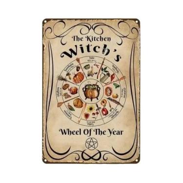 Imagem de Placa De Metal Retrô Com Rodas Do Ano, Tema Bruxa, Para Decoração De P