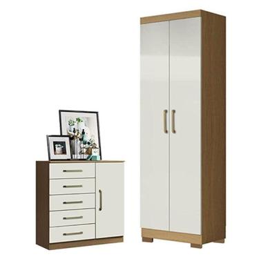 Imagem de Cômoda Sapateira Milão 2014145 E Armário Multiuso 2000191 Atacama Off White Com Pés Bronze - Aramóveis