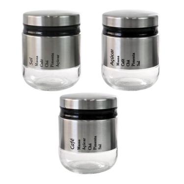 Imagem de Jogo de porta tempero 3 pçs de inox e vidro 300 ml - QUERO PRESENTEAR