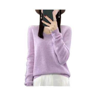 Imagem de Suéter Feminino De Lã Merino E Cashmere Com Decote Em V, Manga Longa, 