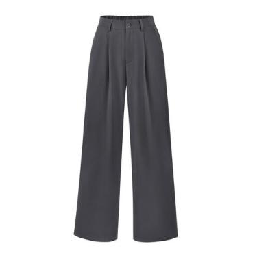 Imagem de Calça PRETTYGARDEN Pantalona Cintura Alta Cinza Escuro P