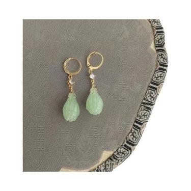 Imagem de Retro verde vidro borboleta pérola flor brincos étnicos moda jóias par