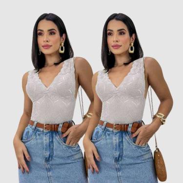 Imagem de Kit 2 Cropped Blusa Blusinha Renda Bojo Feminino Atacado - SWISS BOUTI
